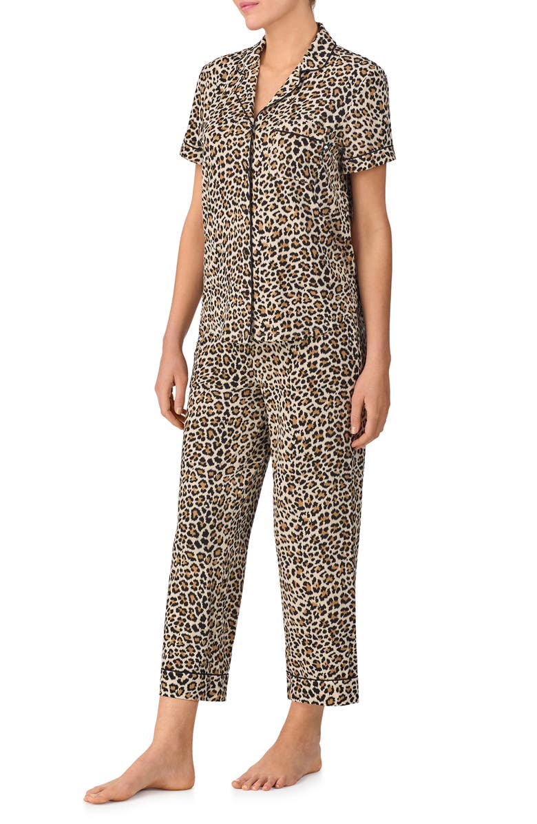 Kate Spade New York print crop pajamas, Alternate, color, Brown Animal Print