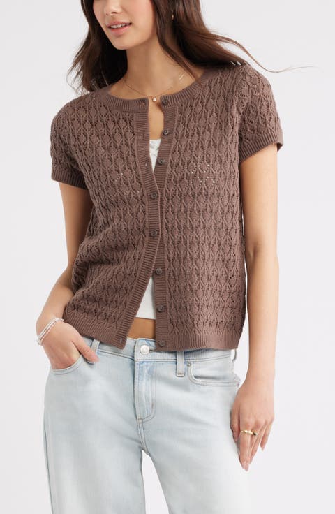 Pointelle Short Sleeve Cardigan