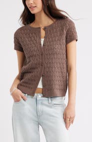 BP. Pointelle Short Sleeve Cardigan