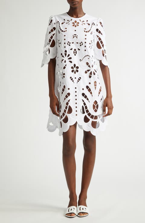 Openwork Embroidered Poplin Shift Dress