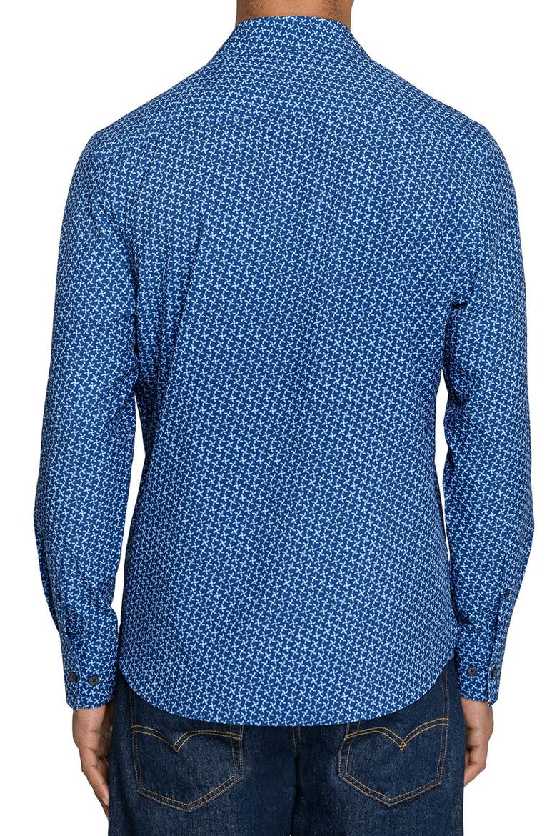 Slim Fit Pinwheel Floral Performance Long Sleeve Shirt, Alternate, color, NAVY