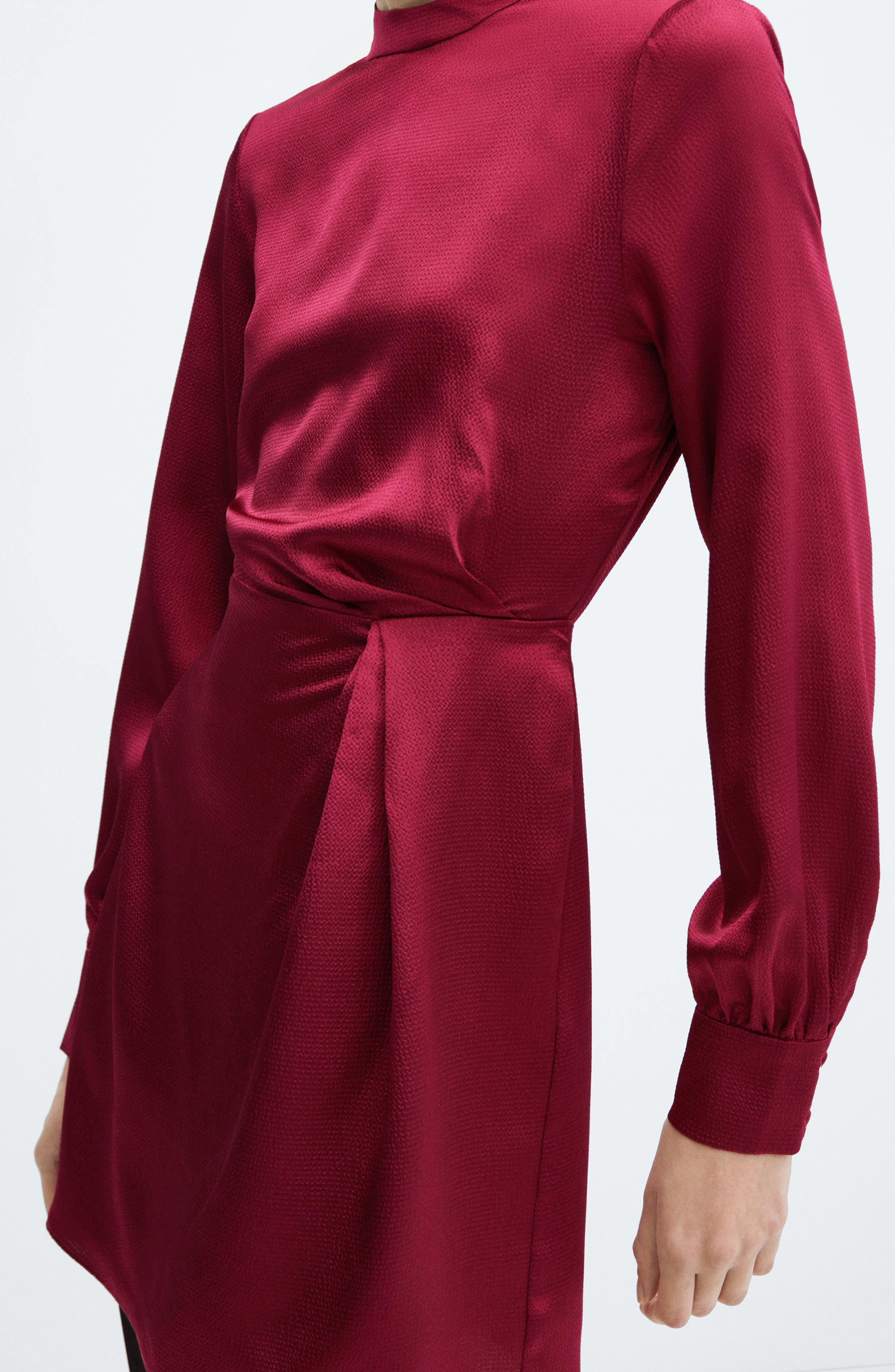 mango long sleeve satin dress Mango Long Sleeve Satin Midi Dress In Maroon