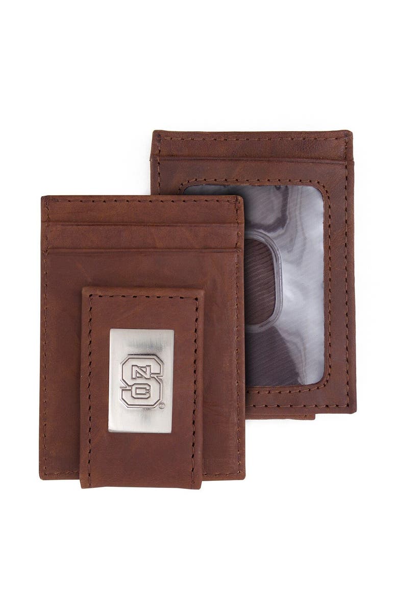 EAGLES WINGS Brown NC State Wolfpack Leather Front Pocket Wallet, Main, color, 