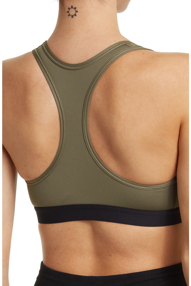 Swoosh Racerback Sports Bra, Alternate, color, MEDIUM OLIVE/ BLACK/ WHITE