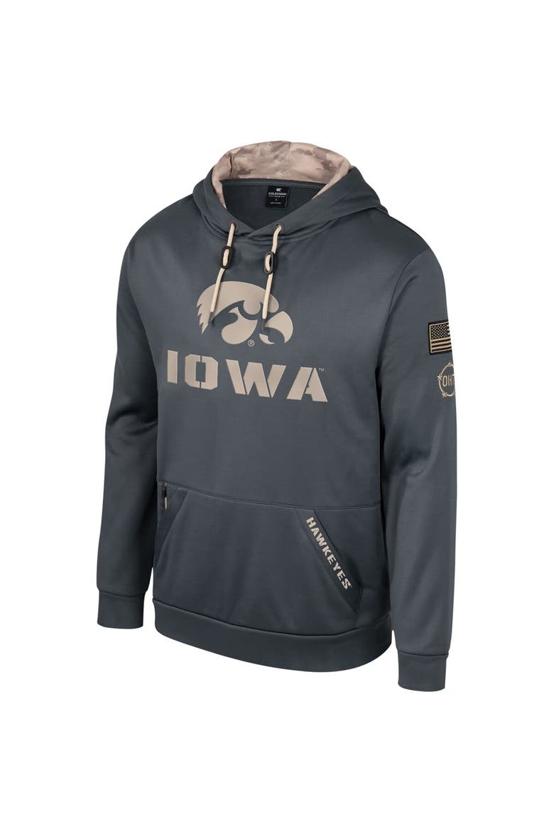 Men's Colosseum Charcoal Iowa Hawkeyes OHT Military Appreciation Pullover Hoodie, Alternate, color, Charcoal