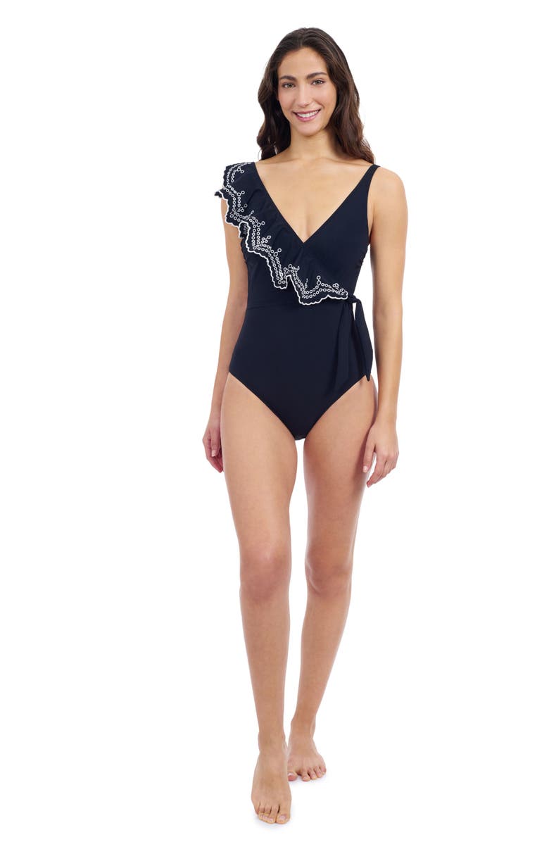 Profile by Gottex Lola V-Neck Asymmetrical Laser Ruffle One-Piece, Main, color, 