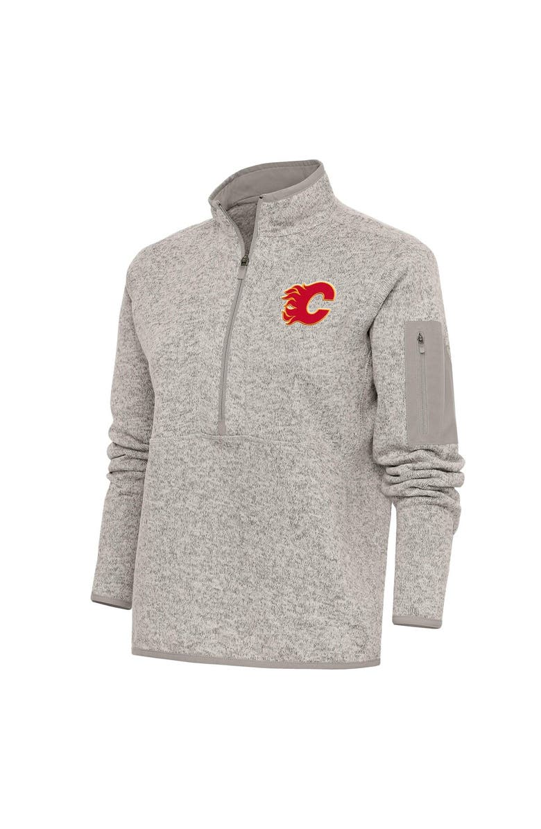 ANTIGUA Women's Antigua Oatmeal Calgary Flames Team Logo Fortune Quarter-Zip Jacket, Alternate, color, 