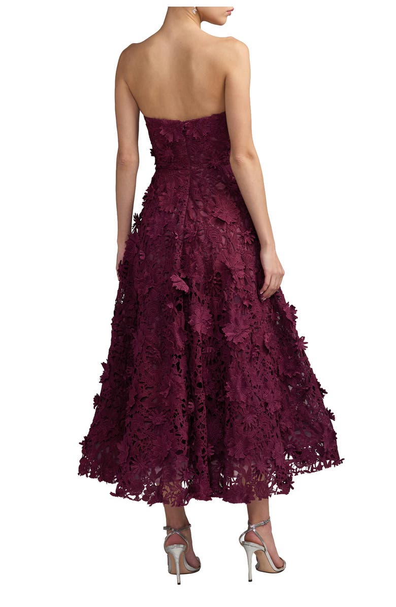 Mac Duggal Floral Lace Strapless A Line Midi Dress, Alternate, color, Plum