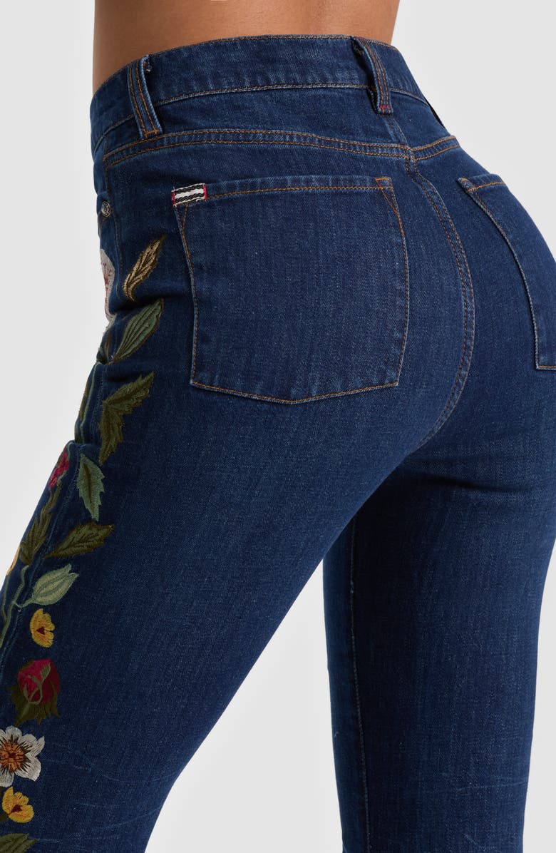 Alice + Olivia Beautiful Floral Embroidered Flare Jeans, Alternate, color, Catherine Dark Multi