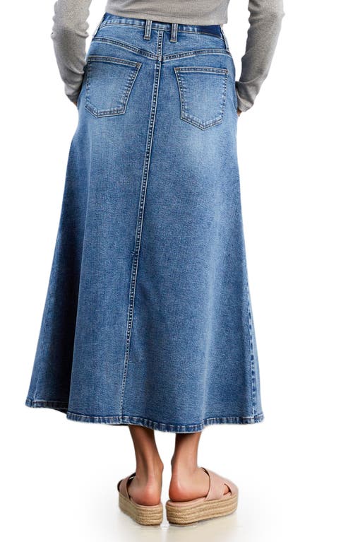 Hint Of Blu Split Hem Denim Midi Skirt In Blue