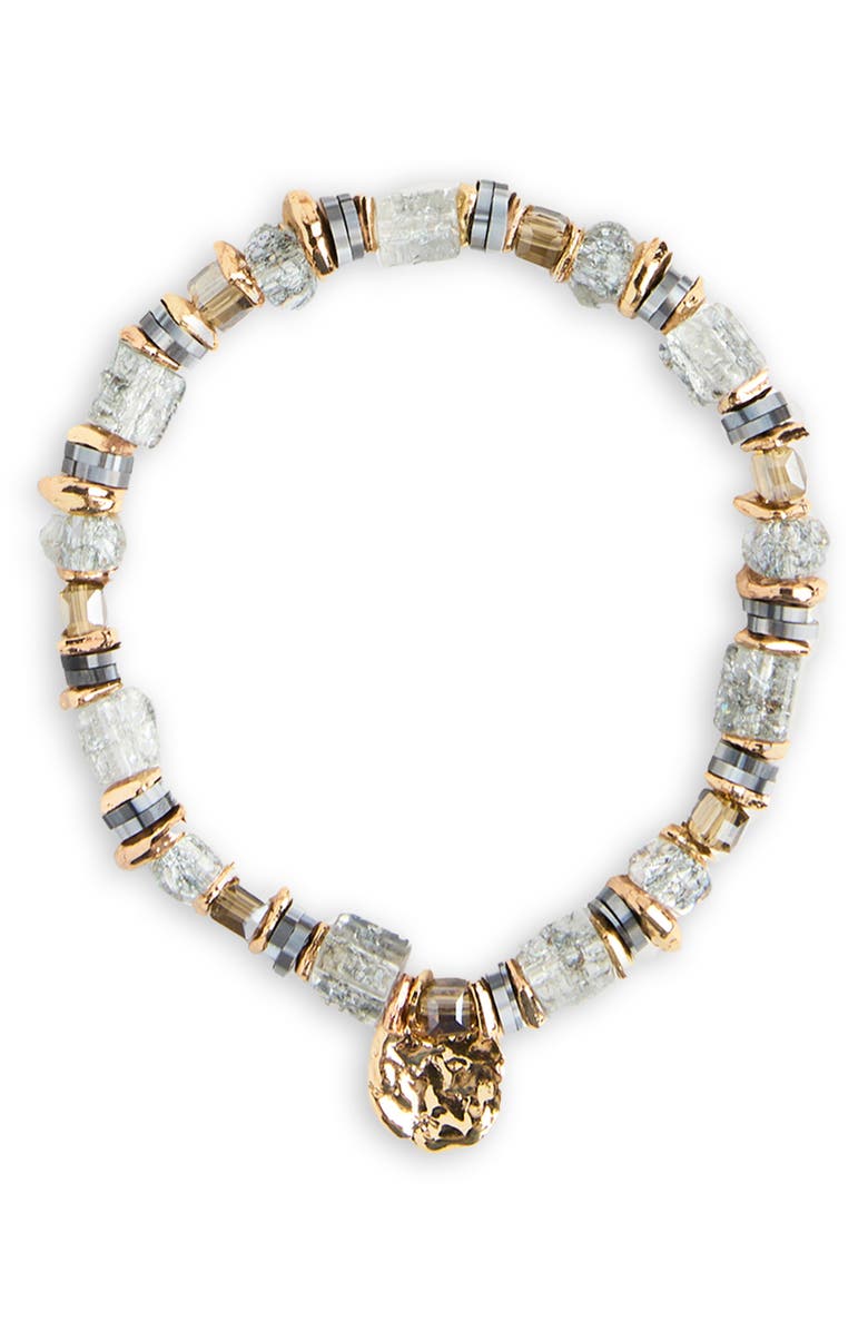 SAACHI Beaded Stretch Bracelet, Main, color, Grey