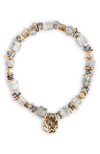 Saachi Grey Beaded Stretch Hammer Bracelet In Gold