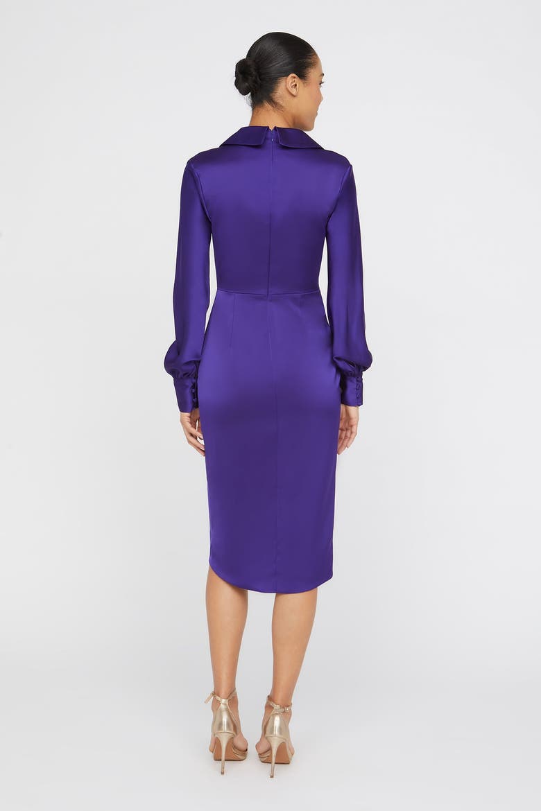 Steph Shirt Wrap Button Down Satin Dress, Alternate, color, Empress Violet