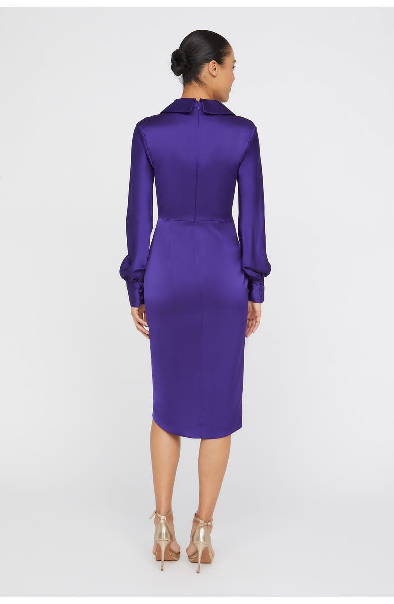Theia Steph Shirt Wrap Button Down Satin Dress, Alternate, color, Empress Violet
