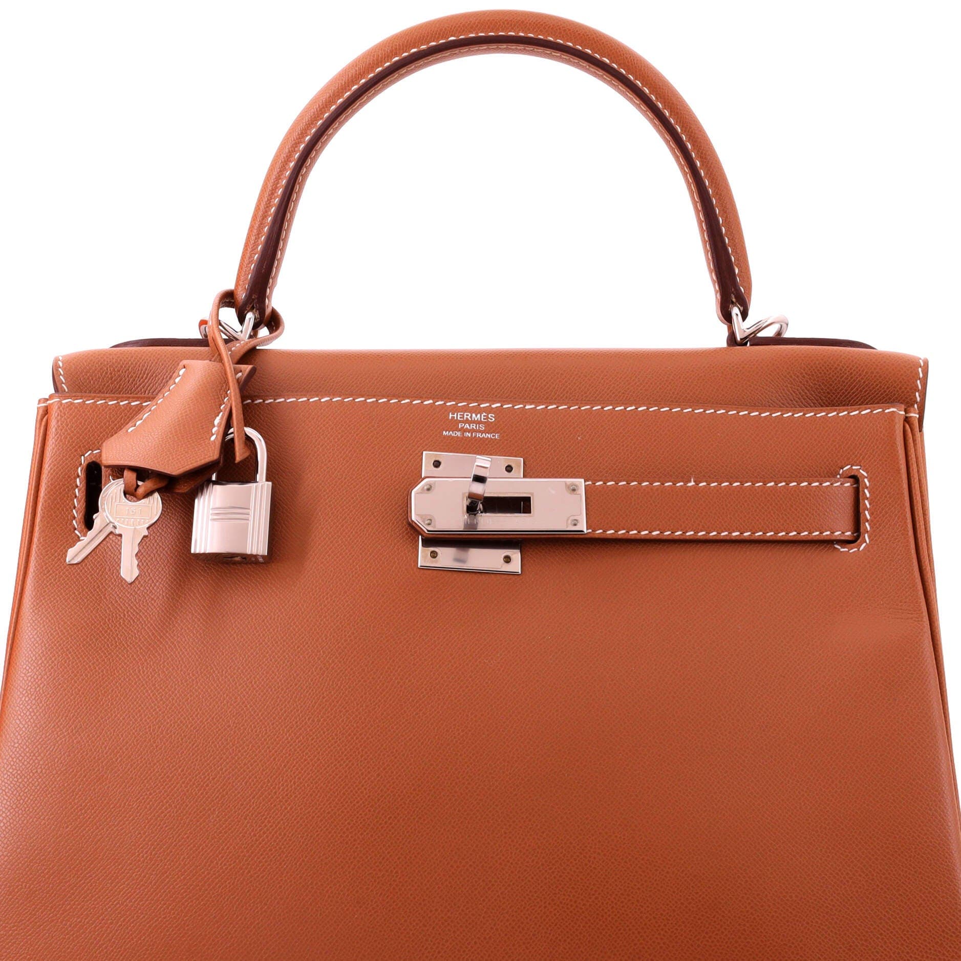 Pre-Owned Hermes Kelly Handbag Brown Madame with Palladium Hardware 28, Alternate, color, Gold