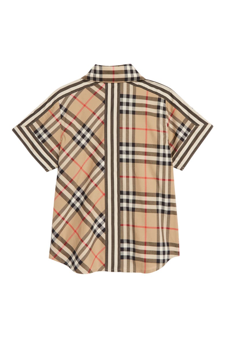 Barrett Check & Stripe Logo Cotton Shirt, Alternate, color, BEIGE