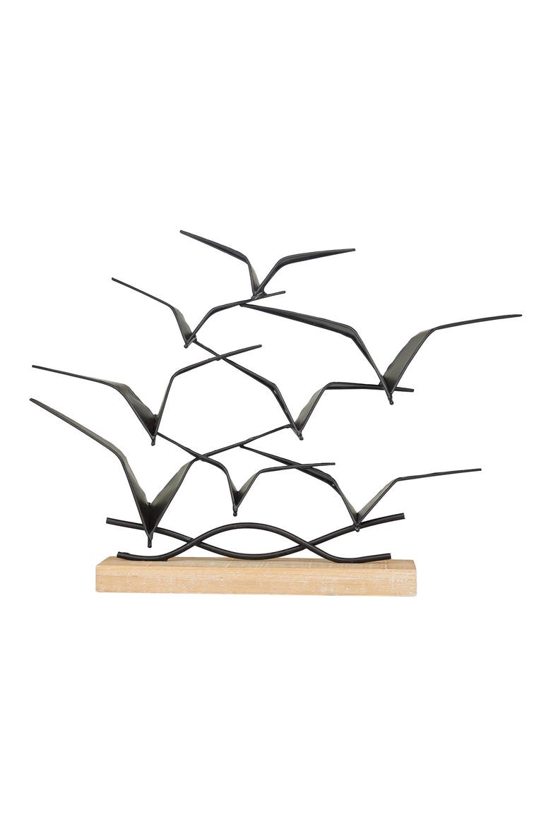 Black Metal Coastal Bird Sculpture, Alternate, color, BLACK