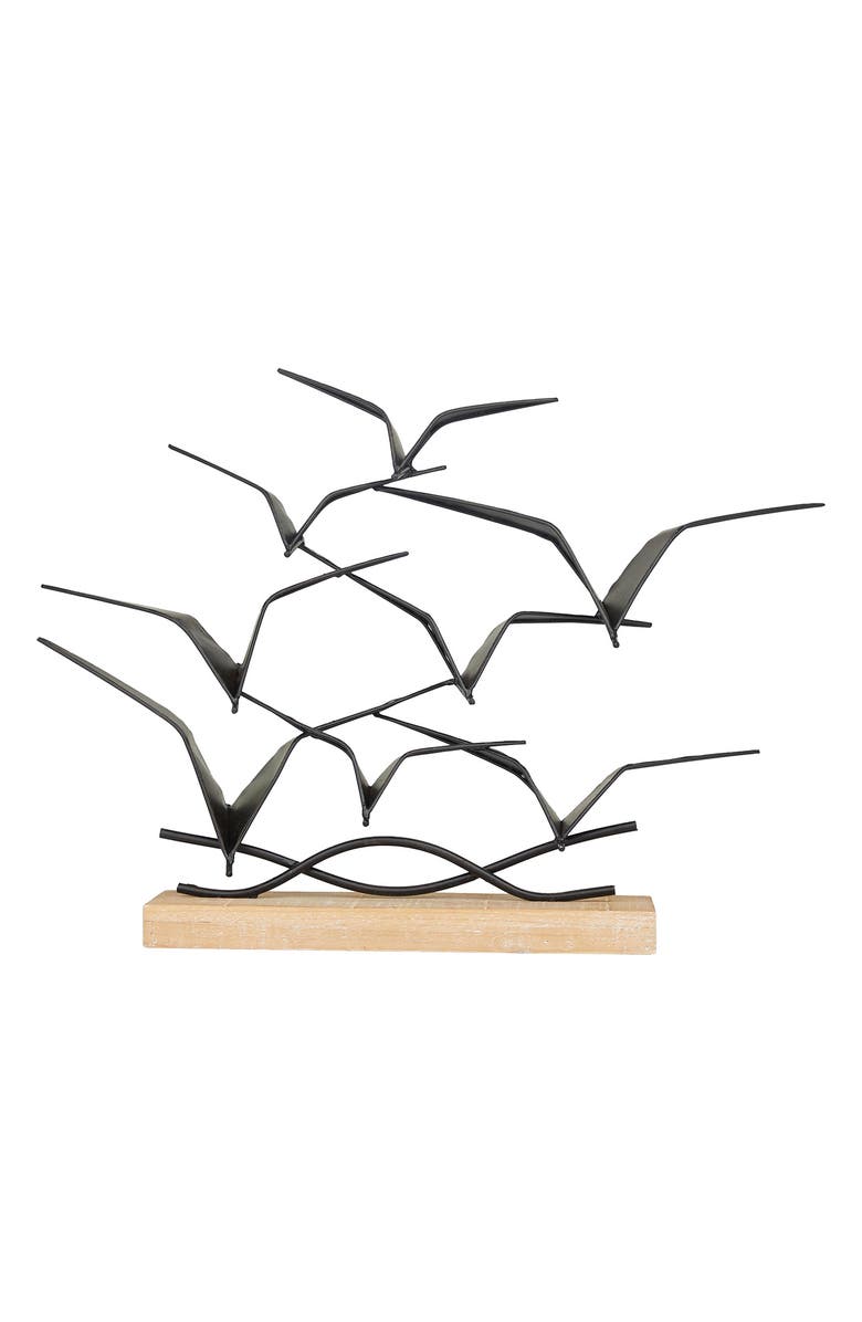 GINGER BIRCH STUDIO Black Metal Coastal Bird Sculpture, Alternate, color, Black