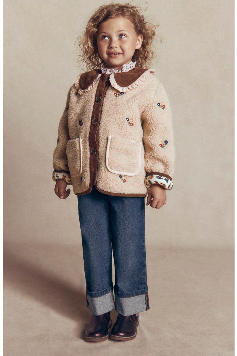 Kids' Embroidered High Pile Fleece Jacket, Alternate, color, IVORY EMBROIDERY