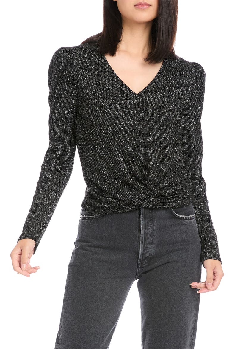 Metallic Twist Front V-Neck Top, Main, color, BLACK W/ SILVER