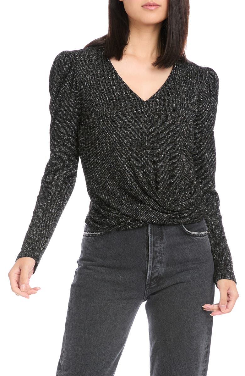 FIFTEEN TWENTY Metallic Twist Front V-Neck Top, Main, color, 