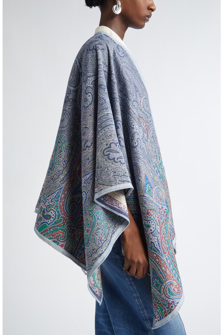 Paisley Jacquard Wool Blend Cape, Alternate, color, GREEN PRINT 3