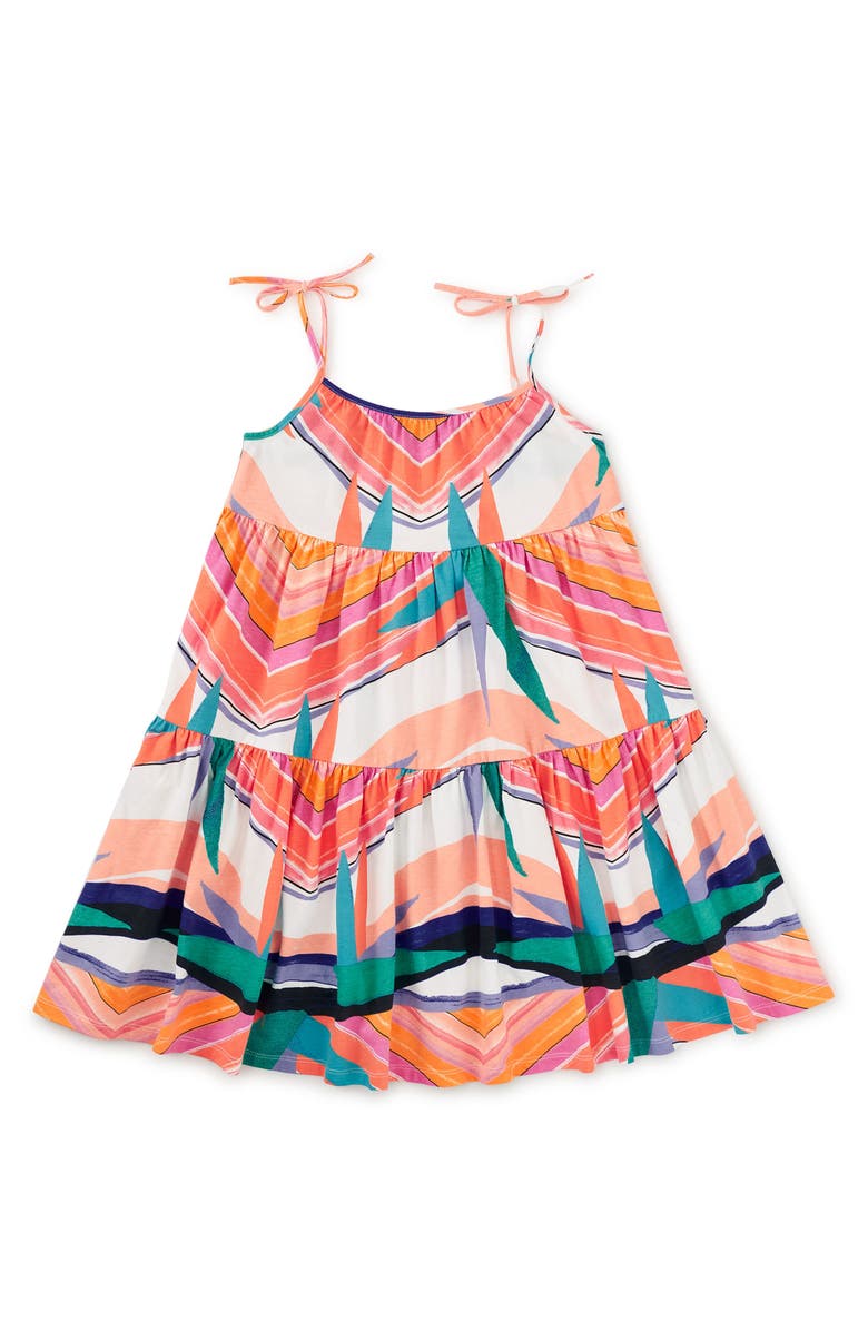 Tea Collection Tie Shoulder Tiered Dress, Main, color, Bird Of Paradise Stripe