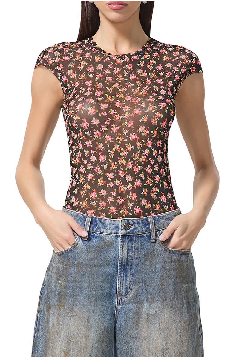 AFRM Nina Print Cap Sleeve Mesh Top, Main, color, Spring Ditsy
