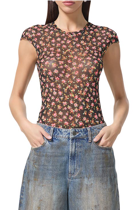 Nina Print Cap Sleeve Mesh Top