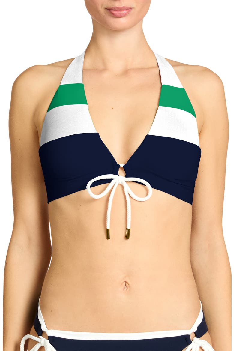 Jacqui Keyhole Bikini Top, Main, color, NAVY/ GRASS/ CREAM