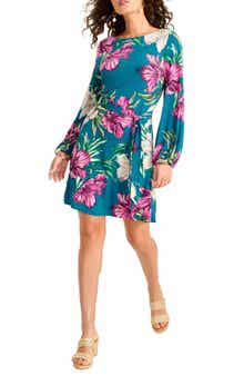 Tommy Bahama Villa Garden Wrinkle Resistant Tie Belt Long Sleeve Dress