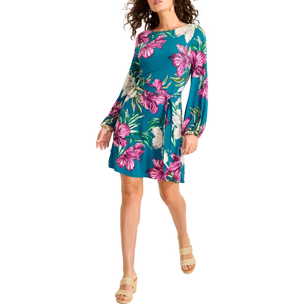 Tommy Bahama Villa Garden Wrinkle Resistant Tie Belt Long Sleeve Dress in Academy