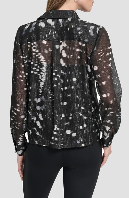 Dkny Shine Crinkle Chiffon Button-up Shirt In Multi