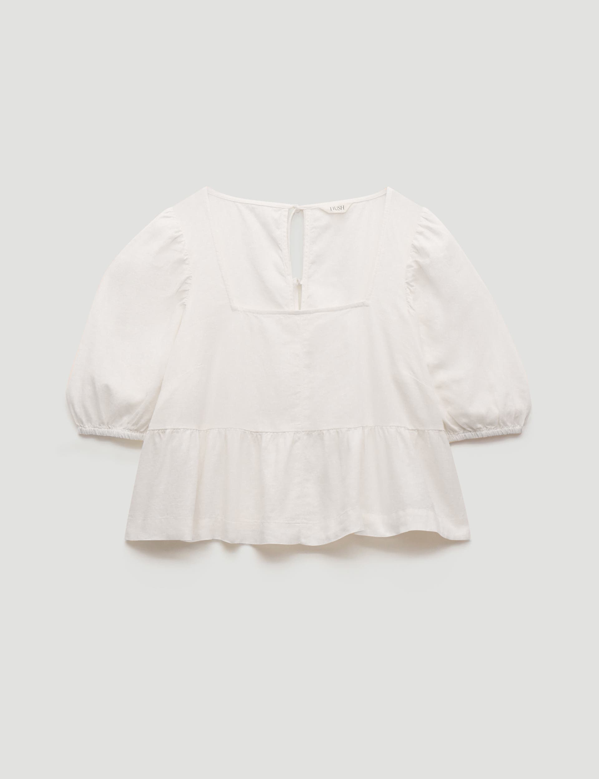 Alva Puff Sleeve Linen Beach Top - image 2