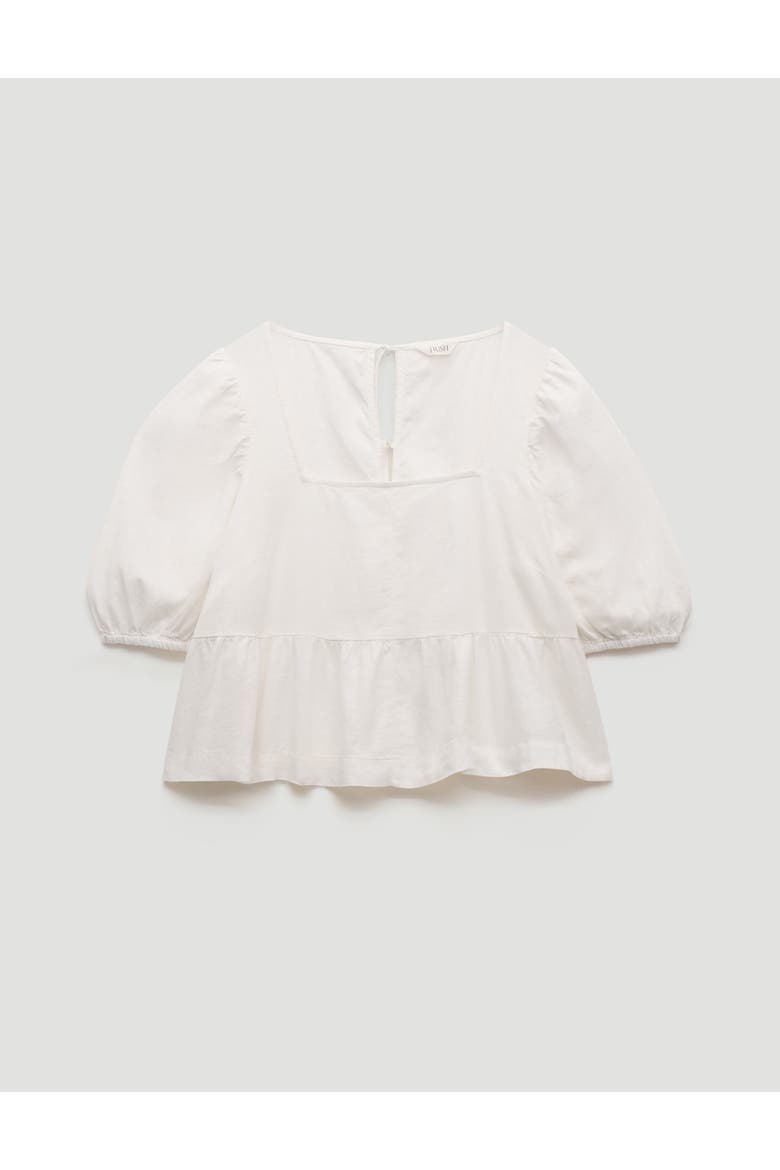 Alva Puff Sleeve Linen Beach Top, Alternate, color, Pearl White