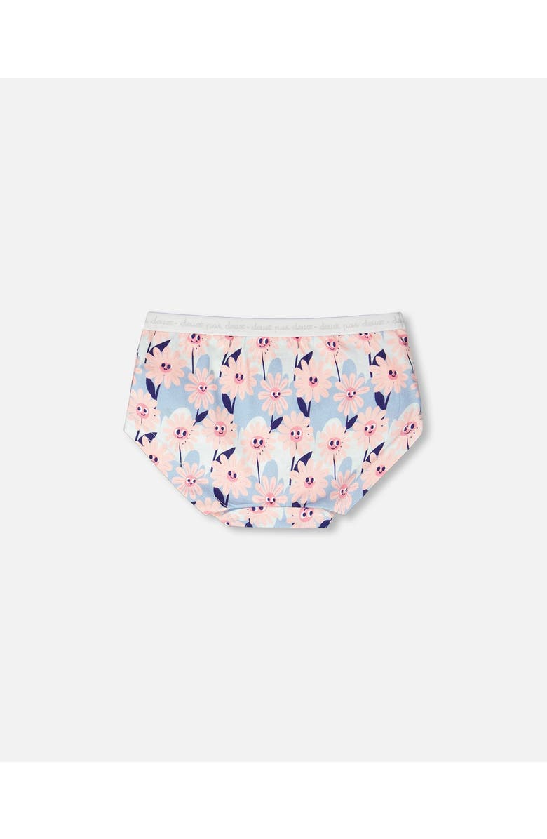 Deux par Deux Organic Cotton Smiling Flower Boyshort Panty, Alternate, color, Blue Smiling Flower Print