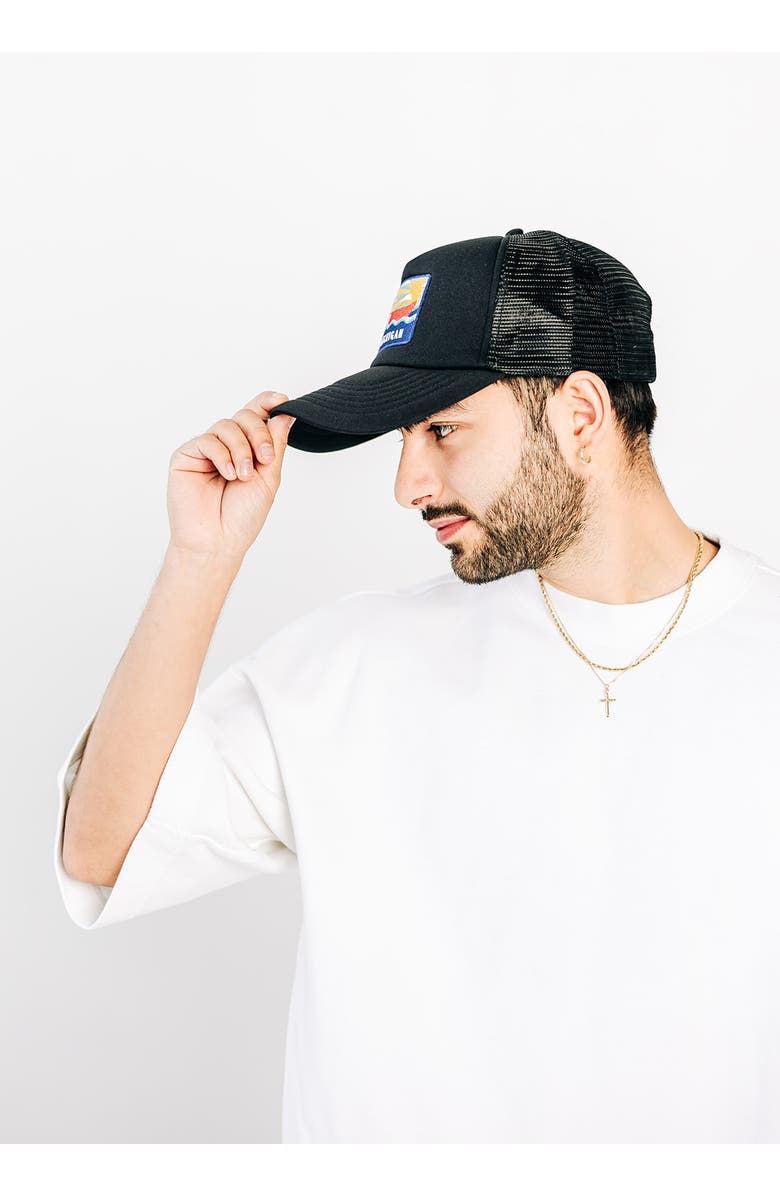 Rey To Z Michigan Postcard Trucker Hat, Alternate, color, Black & White