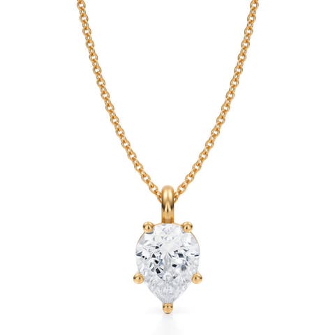 Pear Solitaire Lab Diamond Pendant Necklace 14K 2.0ct