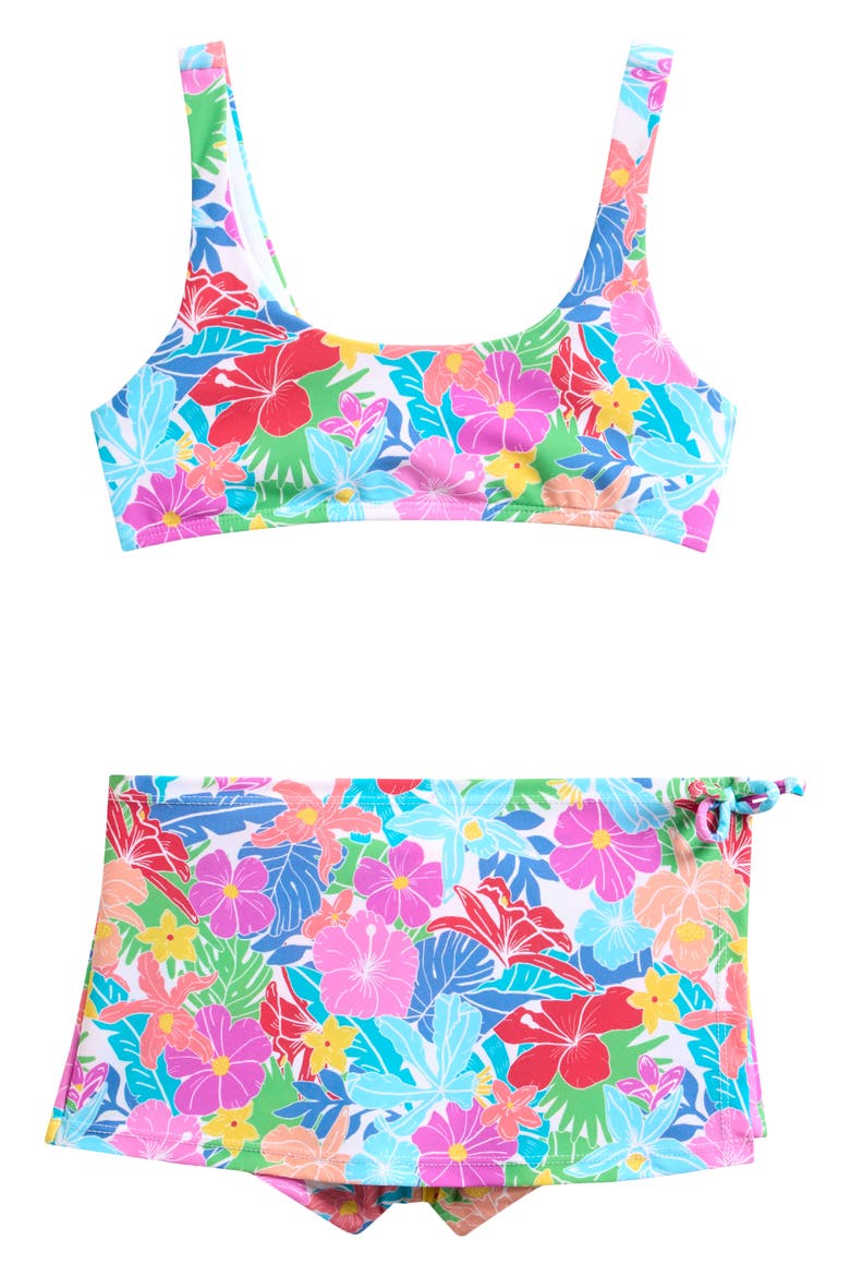 Kids' Hawaiian Floral Two-Piece Skort Swimsuit, Main, color, WILD WAHINE