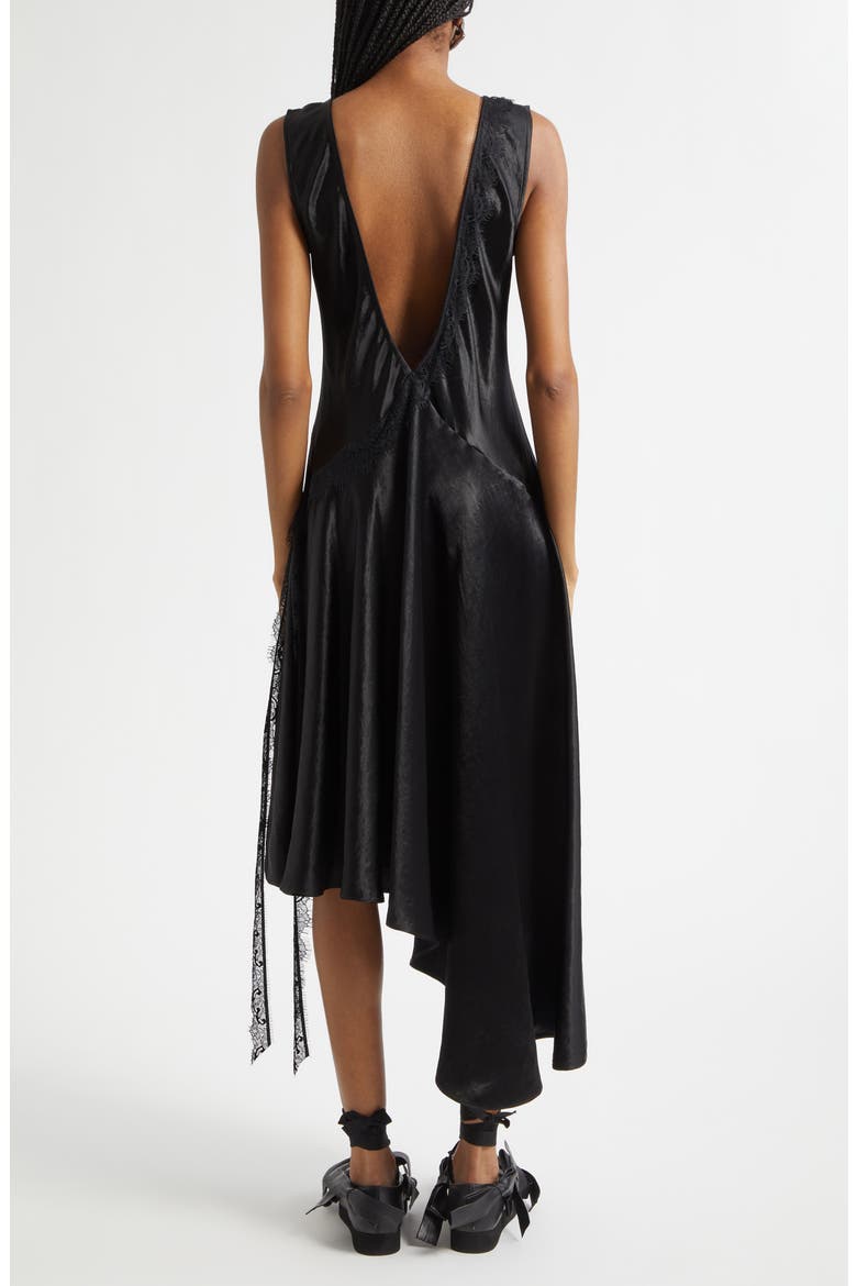 Tulip Asymmetric Lace Trim Satin Dress, Alternate, color, BLACK