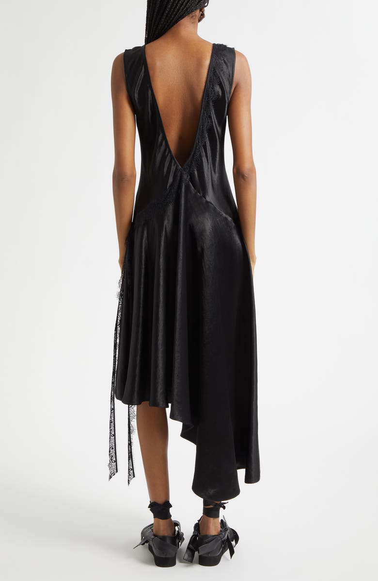 Collina Strada Tulip Asymmetric Lace Trim Satin Dress, Alternate, color, Black