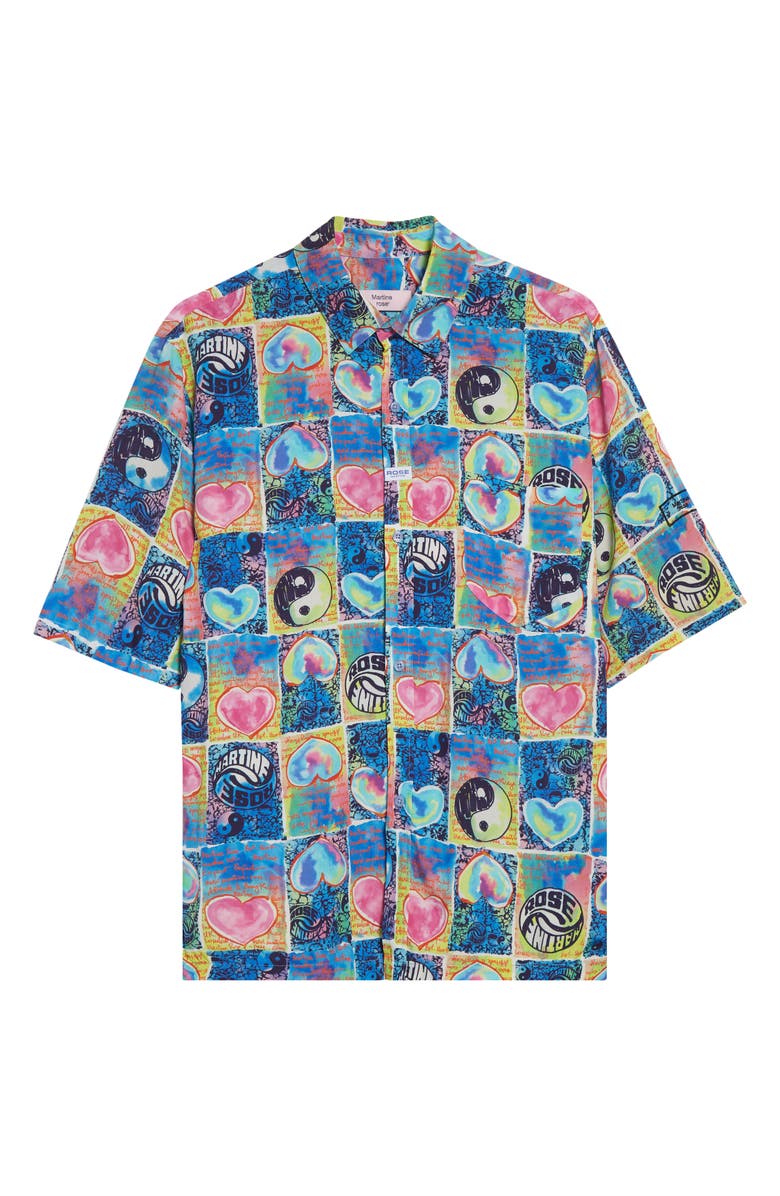 Martine Rose Blue Hearts Boxy Button-Up Shirt, Alternate, color, Blue