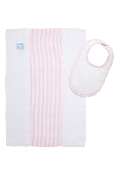Seersucker Stripe Drooler Bib & Burp Set