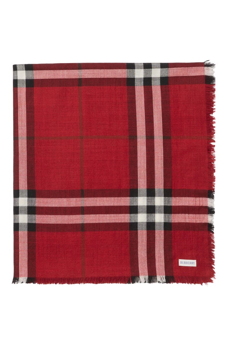 Reversible Medium Check Wool & Silk Scarf, Alternate, color, OXBLOOD RED / POST