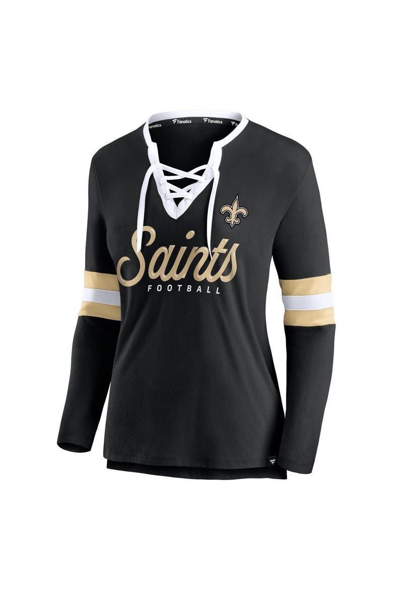 Women's Fanatics Branded Black New Orleans Saints Block Party Team Script Lace-Up Long Sleeve T-Shirt, Alternate, color, BLACK