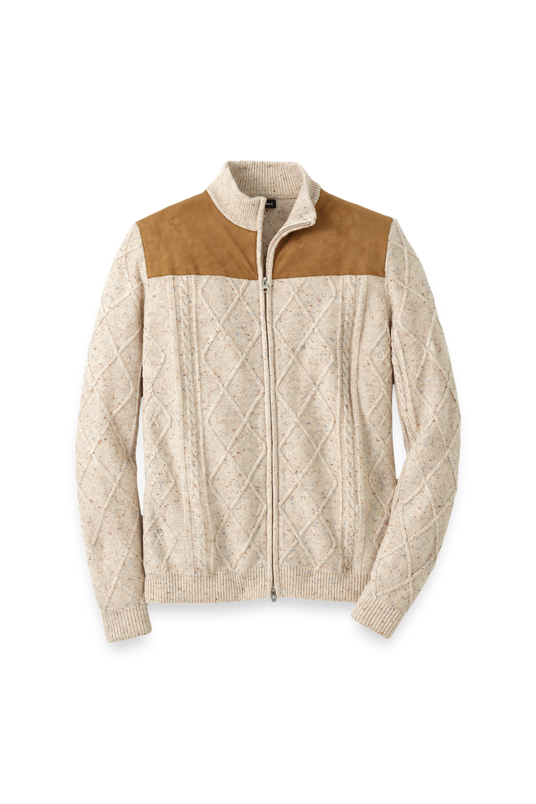 Donegal Full Zip Mock Neck Sweater, Main, color, Ivory