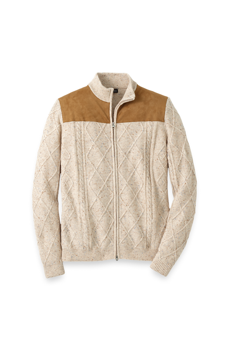 Paul Fredrick Donegal Full Zip Mock Neck Sweater, Main, color, Ivory