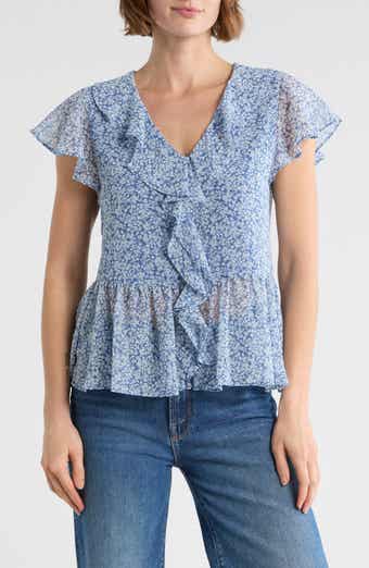 Melrose and Market Flutter Sleeve Chiffon Peplum Top