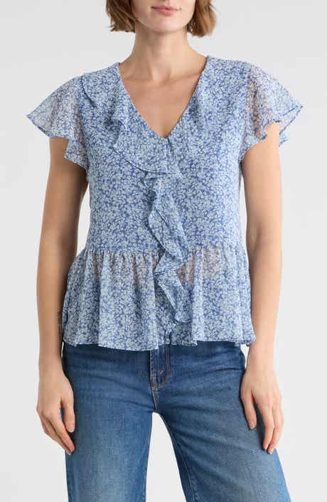 Melrose and Market Flutter Sleeve Chiffon Peplum Top