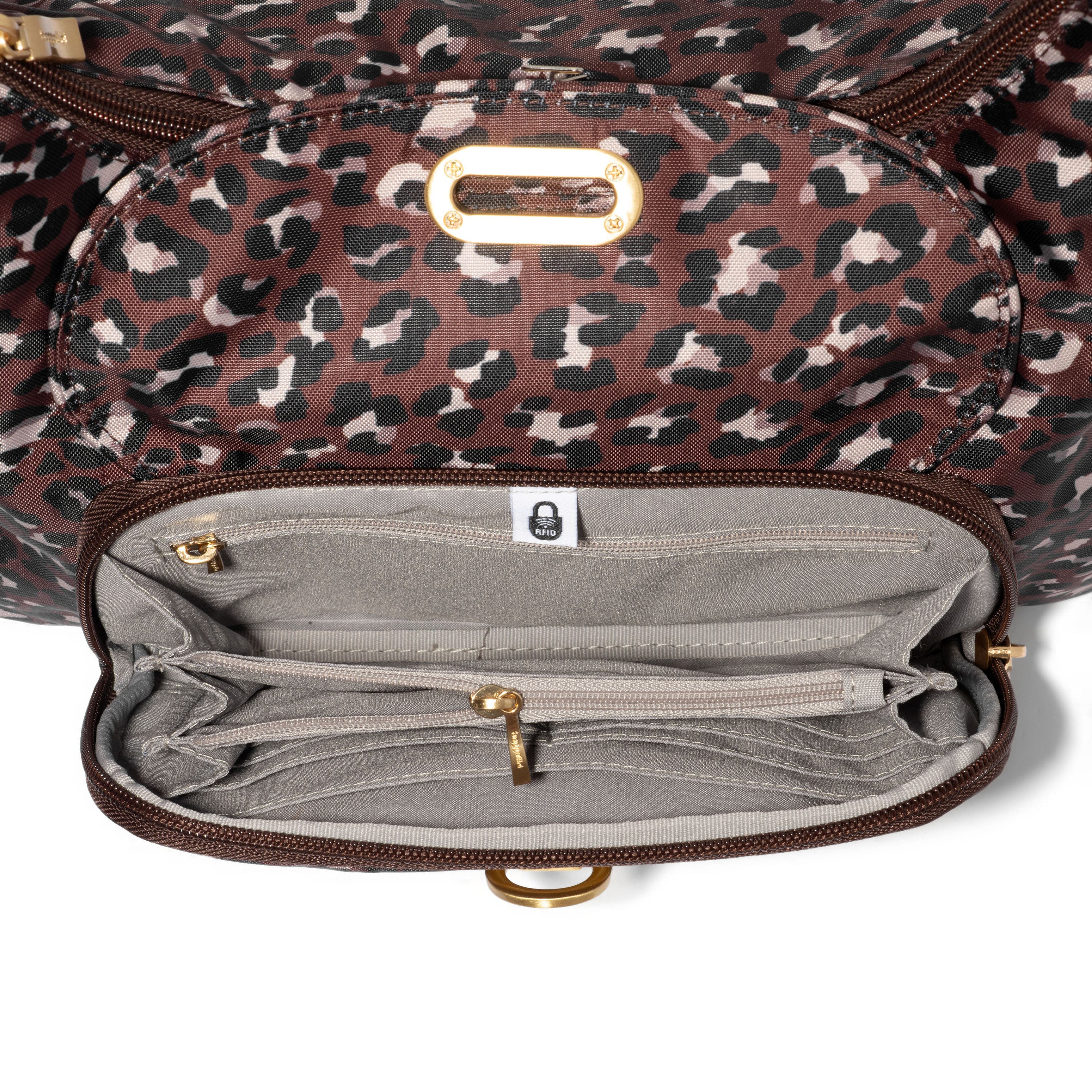 BAGGALLINI Coastal Flip Lock Half Moon Bag, Alternate, color, Ganache Cheetah Gold Hardware